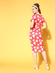 Fuchsia Floral Side Ruched Dress