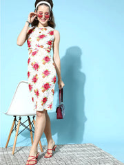 Sassafras - Women White Text Floral Side Cut Out Dress