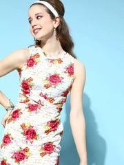 Sassafras - Women White Text Floral Side Cut Out Dress