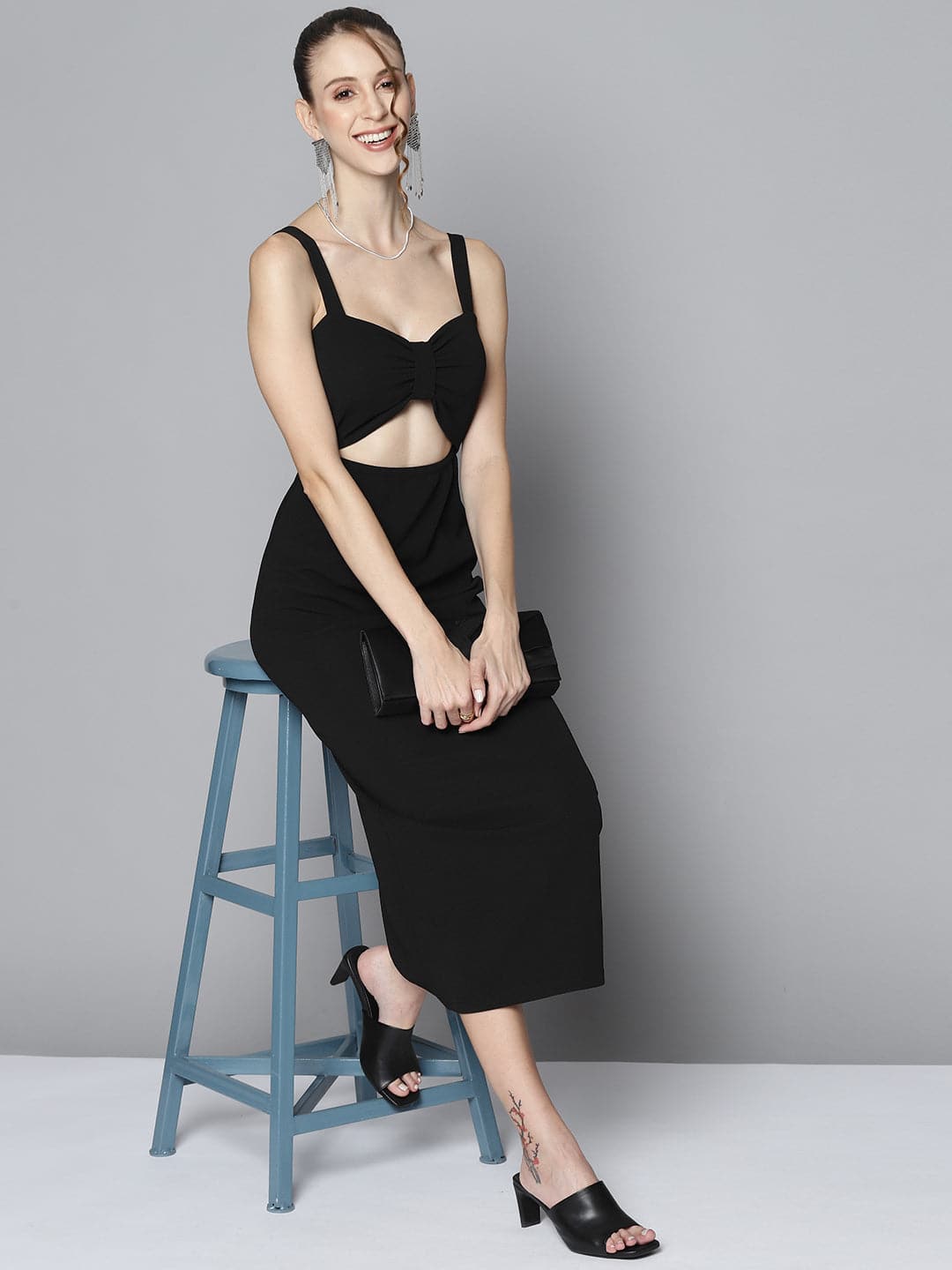 women black waist cut out bodycon dress sfdrss10725