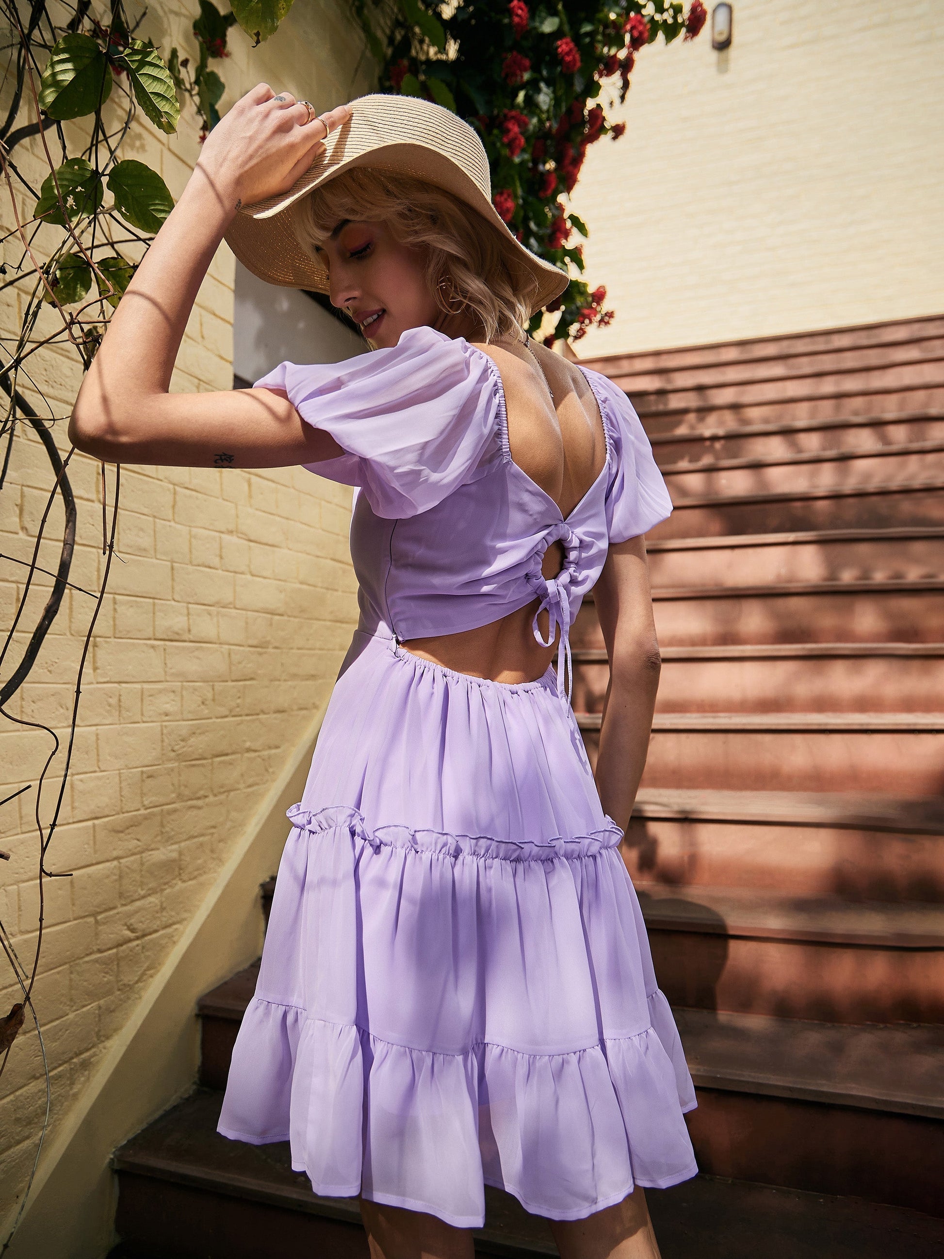 women lavender sweetheart neck short skater dress sfdrss11132