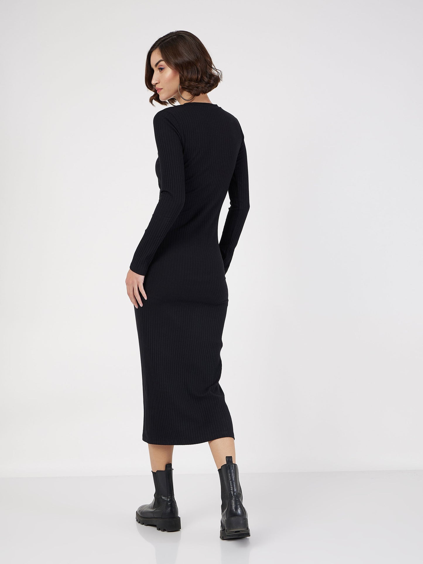 women black rib bodycon midi dress sfdrss11578