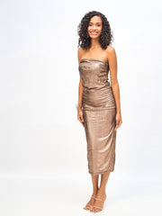 Sassafras - Women Mettalic Gold Knitted Corset Midi Dress