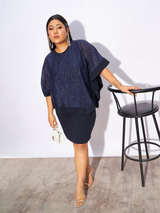 SASSAFRAS Curve - Women Navy Sequence Detail Bodycon Dress