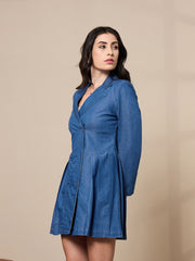 Women Black Collar Blazer Dress