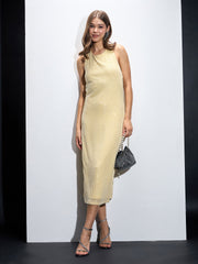 Women Yellow Sequin Halter Neck Short Dress