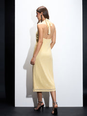 Women Yellow Sequin Halter Neck Short Dress