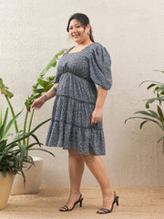 Women Grey Animal Print Short Tired Dress