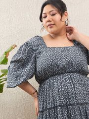 Women Grey Animal Print Short Tired Dress