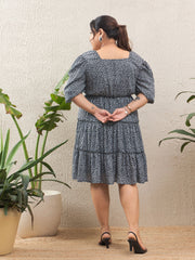 Women Grey Animal Print Short Tired Dress