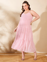 Women Pink Ditsy Floral Strappy Maxi Dress
