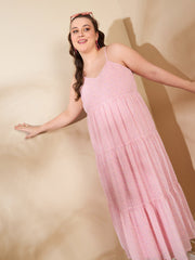 Women Pink Ditsy Floral Strappy Maxi Dress