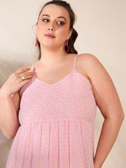 Women Pink Ditsy Floral Strappy Maxi Dress
