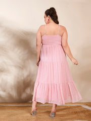 Women Pink Ditsy Floral Strappy Maxi Dress