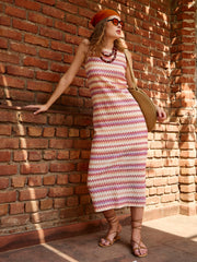 Women Multi Color Chevron Stripe Midi Dress