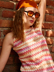 Women Multi Color Chevron Stripe Midi Dress