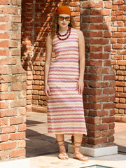 Women Multi Color Chevron Stripe Midi Dress