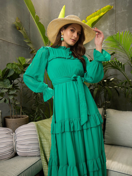 Women Green Tiered Maxi Dress