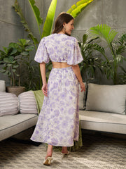 Women White Floral Waist Cut-Out Midi Dress