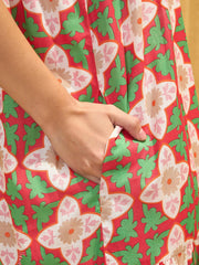 Women Red Floral Strappy Smocked Maxi Dress