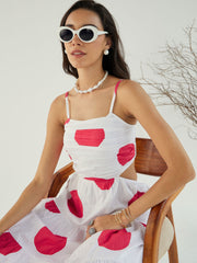 Women White Strappy Back Cut-Out Polka Maxi