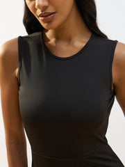 Women Black Knitted Sleveeless Bodycon Midi Dress