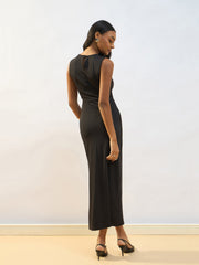Women Black Knitted Sleveeless Bodycon Midi Dress