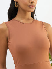 Women Rust Knitted Sleveeless Bodycon Midi Dress