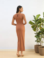 Women Rust Knitted Sleveeless Bodycon Midi Dress
