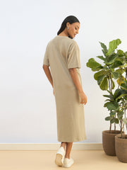 Women Olive Waffle Side Slit Oversized T-Shirt Dress