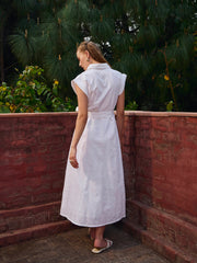 Women White Schiffli Button Down Midi Dress