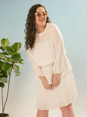Women White Pleated Skater Tiered Dress