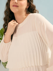 Women White Pleated Skater Tiered Dress