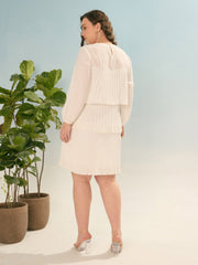 Women White Pleated Skater Tiered Dress