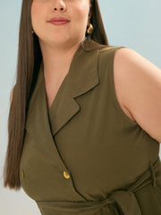 Women Olive Twill Short Blazer Dress