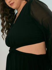 Women Black Solid Waist Cut-Out Maxi Dress