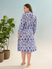 Women Blue Printed Wrap Midi Dress