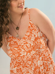 Women Orange & White Floral Strappy Tiered Maxi Dress