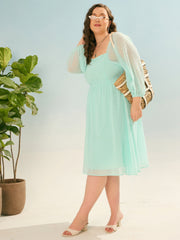 Women Sea Green Dobby Back Smocking Skater Dress