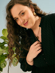 Women Black Dobby V Neck Tiered Maxi Dress