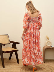 Women Red Floral Sweetheart Neck Maxi Dress