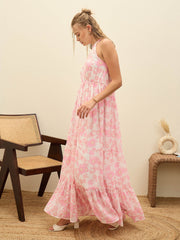 Women White Floral Halter-Neck Maxi Dress