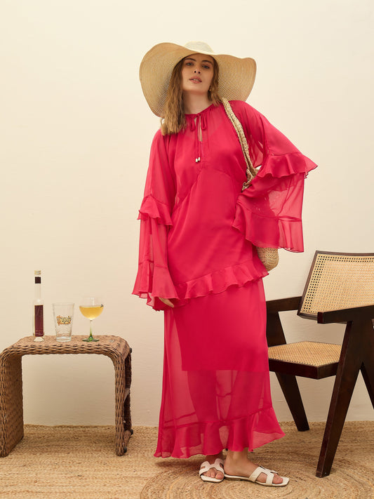 Women Fuchsia Solid Loose Fit Maxi Dress