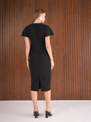 Women Black V-Neck Bodycon Dress