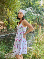 Women White Floral Strappy Short Tiered Dress