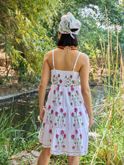 Women White Floral Strappy Short Tiered Dress