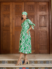 Women Green & White Front Button Midi Dress