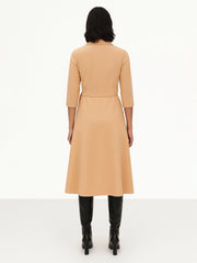 Women Beige Notch Collar Wrap Midi Dress