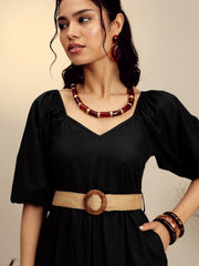 Women Black Poplin Tiered Maxi Dress