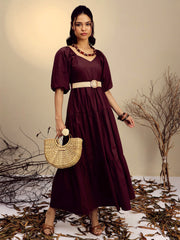 Women Brown Poplin Tiered Maxi Dress